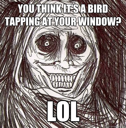 you think it's a bird tapping at your window? lol  Horrifying Houseguest