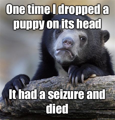 One time I dropped a puppy on its head  It had a seizure and died - One time I dropped a puppy on its head  It had a seizure and died  Confession Bear