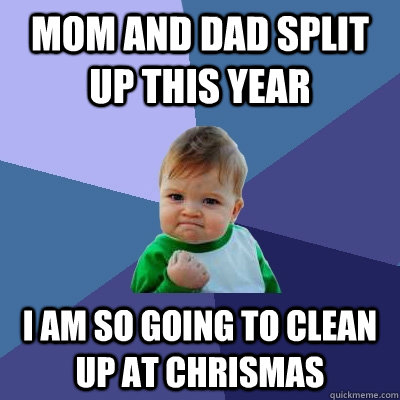 Mom and Dad split up this year I am so going to clean up at Chrismas  Success Kid