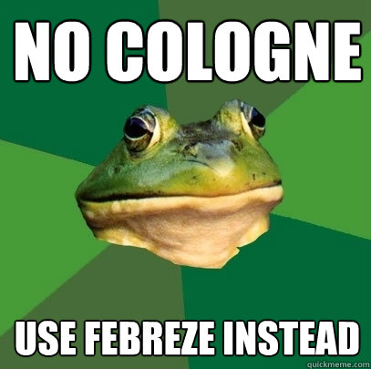 No cologne Use Febreze instead - No cologne Use Febreze instead  Foul Bachelor Frog