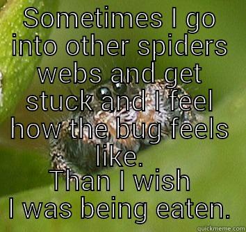 SOMETIMES I GO INTO OTHER SPIDERS WEBS AND GET STUCK AND I FEEL HOW THE BUG FEELS LIKE. THAN I WISH I WAS BEING EATEN. Misunderstood Spider