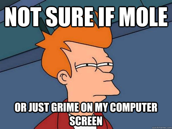 Not sure if mole Or just grime on my computer screen  Futurama Fry