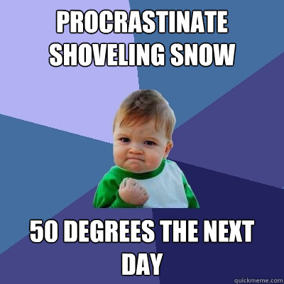 procrastinate shoveling snow 50 degrees the next day  Success Kid