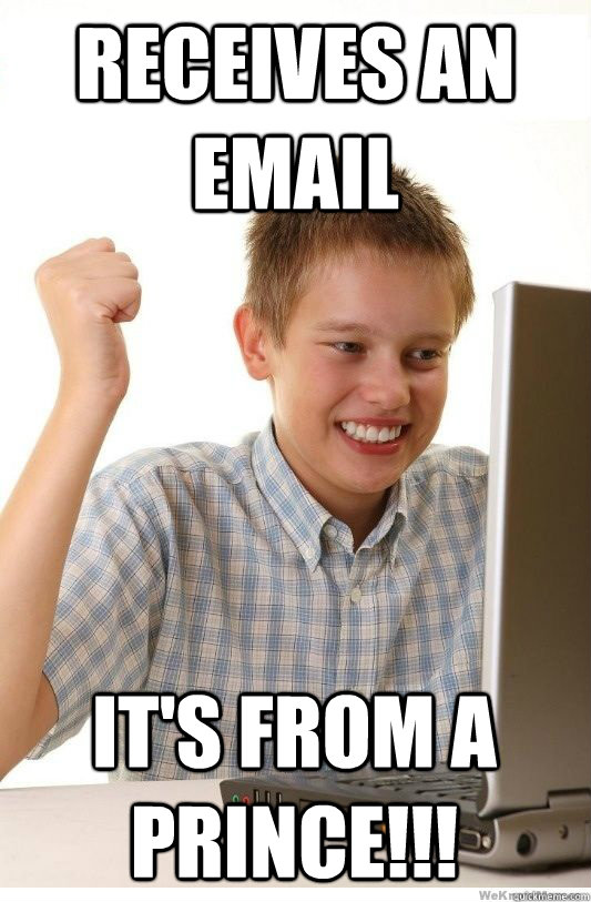 receives an email It's from a Prince!!!  First Day On Internet Kid