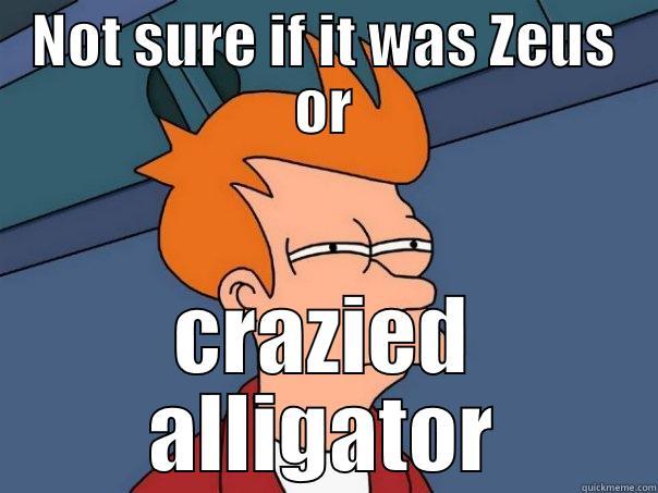 NOT SURE IF IT WAS ZEUS OR CRAZIED ALLIGATOR Futurama Fry