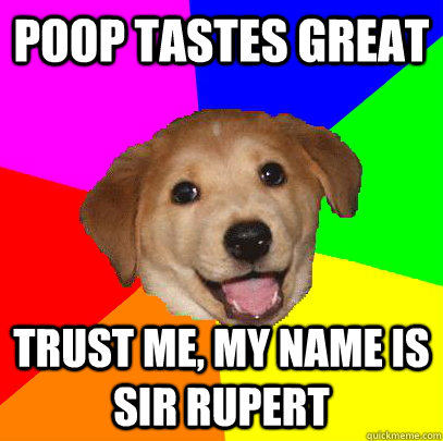 poop tastes great trust me, My name is sir Rupert  Advice Dog