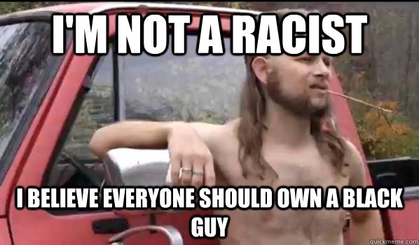 I'm not a racist I believe everyone should own a black guy  Almost Politically Correct Redneck