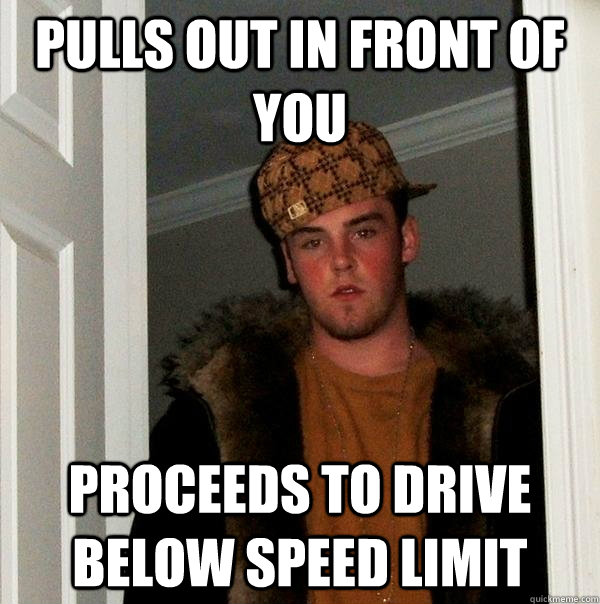 pulls out in front of you proceeds to drive below speed limit - pulls out in front of you proceeds to drive below speed limit  Scumbag Steve