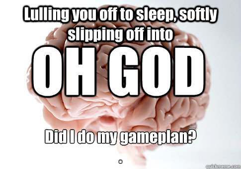 Lulling you off to sleep, softly slipping off into Did I do my gameplan?
. OH GOD  Scumbag Brain