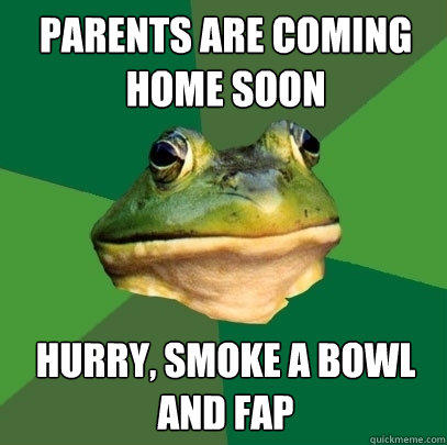 PARENTS ARE COMING HOME SOON HURRY, SMOKE A BOWL AND FAP  