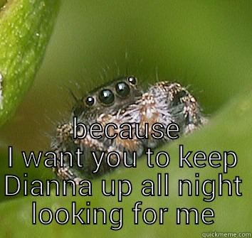 Hey Mig! I'm going to hang out in your imagination all night -   BECAUSE I WANT YOU TO KEEP DIANNA UP ALL NIGHT LOOKING FOR ME Misunderstood Spider