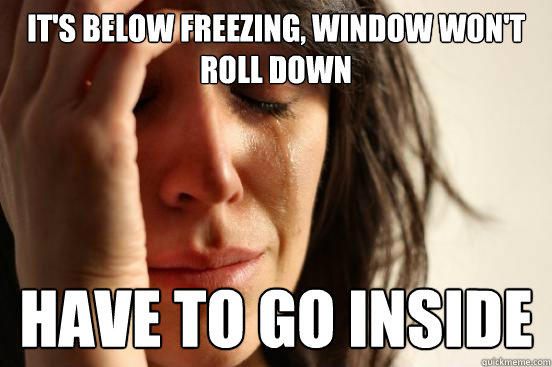 It's below freezing, window won't roll down have to go inside  First World Problems