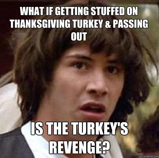 What if getting stuffed on thanksgiving turkey & passing out Is the turkey's revenge?  conspiracy keanu