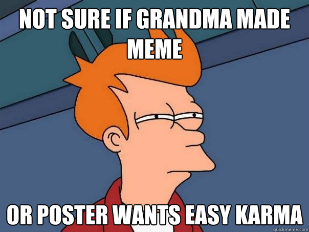 not sure if grandma made meme Or poster wants easy karma  Futurama Fry