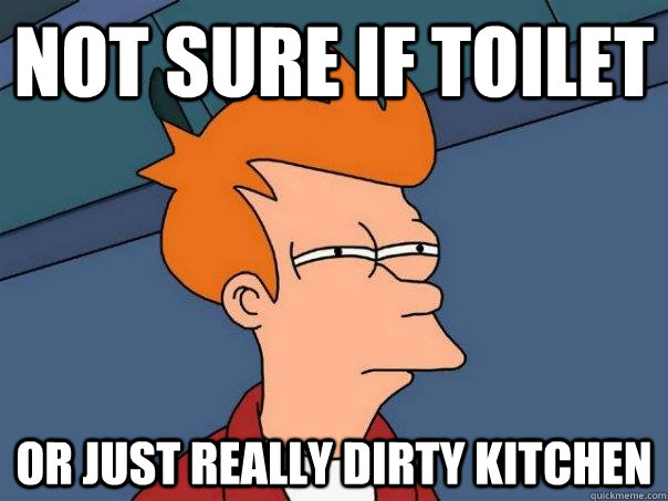 not sure if toilet or just really dirty kitchen  Futurama Fry