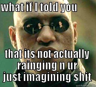 WHAT IF I TOLD YOU                THAT ITS NOT ACTUALLY RAINGING N UR JUST IMAGINING SHIT Matrix Morpheus