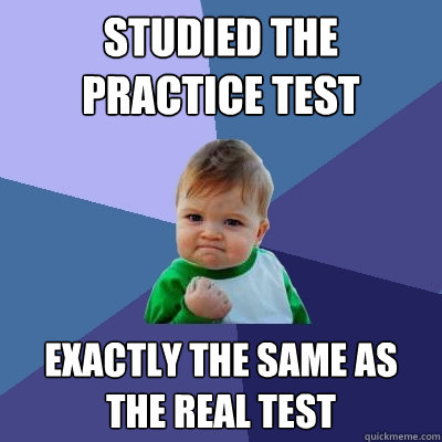 Studied the practice test exactly the same as the real test  Success Kid