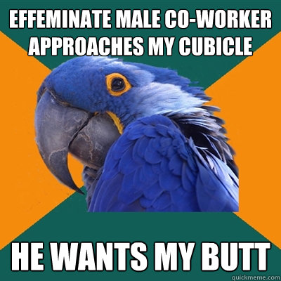 effeminate male co-worker approaches my cubicle he wants my butt  Paranoid Parrot