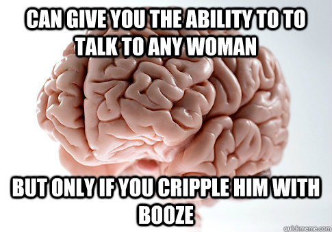 Can give you the ability to to talk to any woman but only if you cripple him with booze  Scumbag Brain