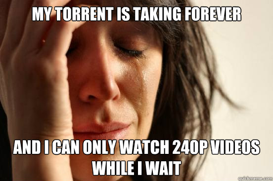 My torrent is taking forever and I can only watch 240p videos while i wait  First World Problems