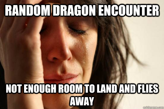 random dragon encounter not enough room to land and flies away  First World Problems