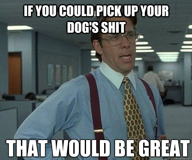 if you could pick up your dog's shit THAT WOULD BE GREAT  that would be great