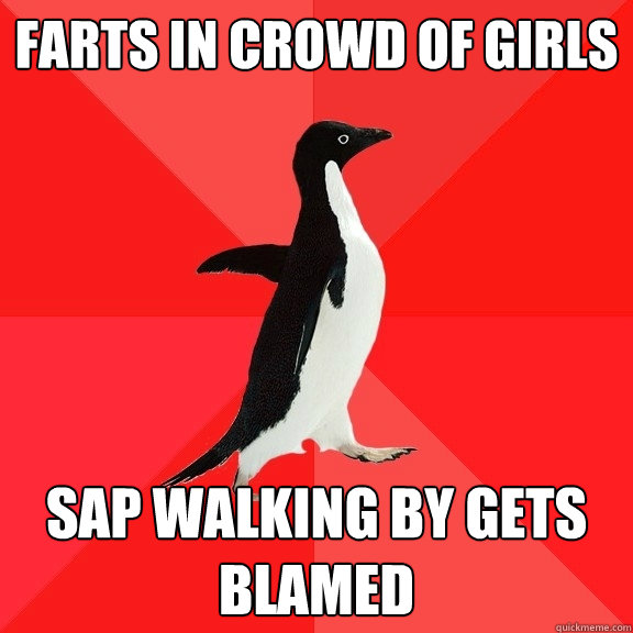 farts in crowd of girls sap walking by gets blamed  Socially Awesome Penguin