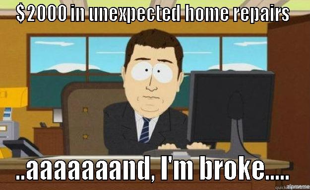 $2000 IN UNEXPECTED HOME REPAIRS ..AAAAAAAND, I'M BROKE..... aaaand its gone