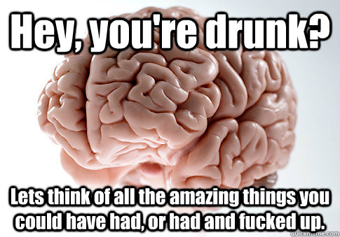 Hey, you're drunk? Lets think of all the amazing things you could have had, or had and fucked up.   Scumbag Brain