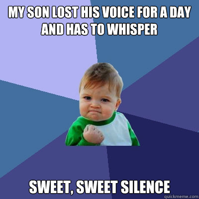 My Son lost his voice for a day and has to whisper Sweet, sweet silence  Success Kid