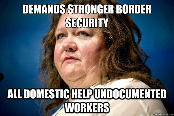 Demands Stronger Border Security
 All Domestic Help Undocumented Workers  Spiteful Billionaire