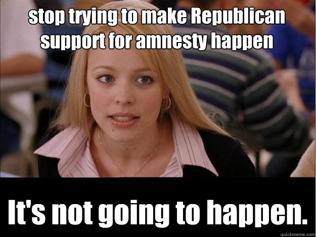 stop trying to make Republican
support for amnesty happen It's not going to happen.  Its not going to happen