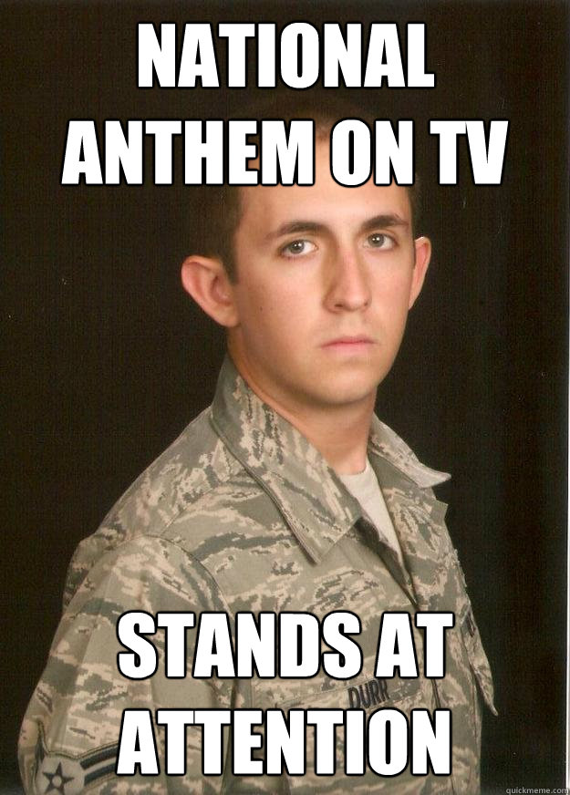 National anthem on tv stands at attention   Tech School Airman