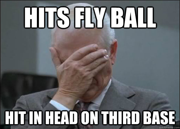 Hits fly ball Hit in head on third base - Hits fly ball Hit in head on third base  Misc