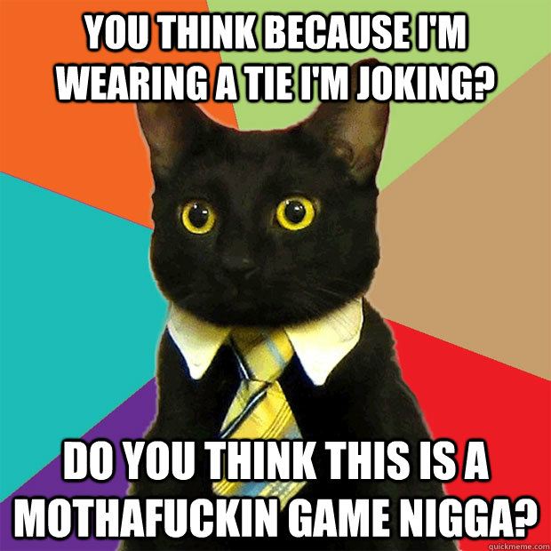 you think because i'm wearing a tie I'm joking? do you think this is a mothafuckin game nigga?  Business Cat