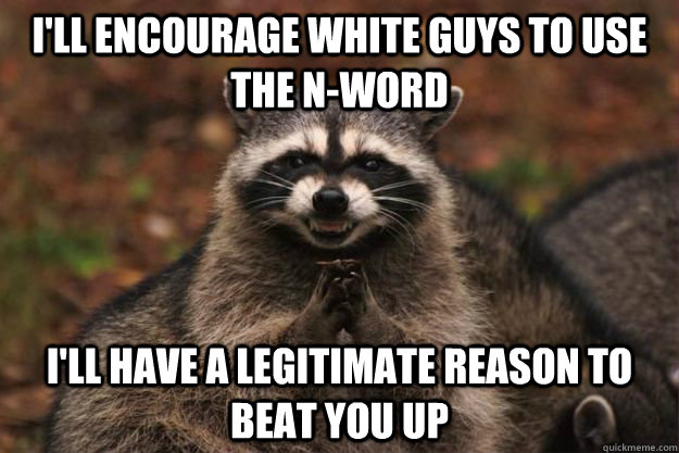 I'll encourage white guys to use the n-word I'll have a legitimate reason to beat you up - I'll encourage white guys to use the n-word I'll have a legitimate reason to beat you up  Evil Plotting Raccoon