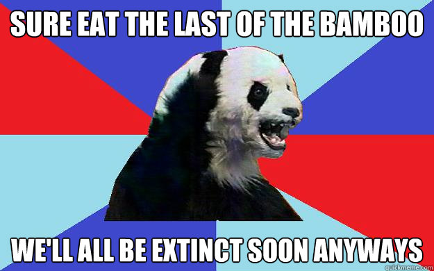 Sure eat the last of the bamboo We'll all be extinct soon anyways  Passive-Aggressive Panda