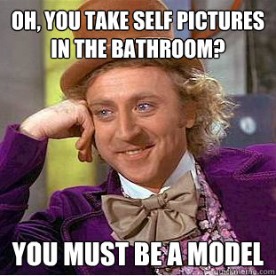 Oh, You take self pictures in the bathroom? You must be a model  Condescending Wonka