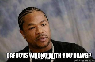 Dafuq is wrong with you dawg?  Xzibit