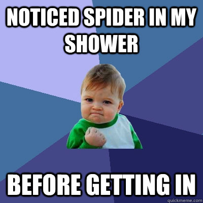 Noticed spider in my shower Before getting in  Success Kid