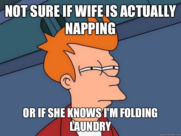 Not sure if wife is actually napping Or if she knows I'm folding laundry  Futurama Fry