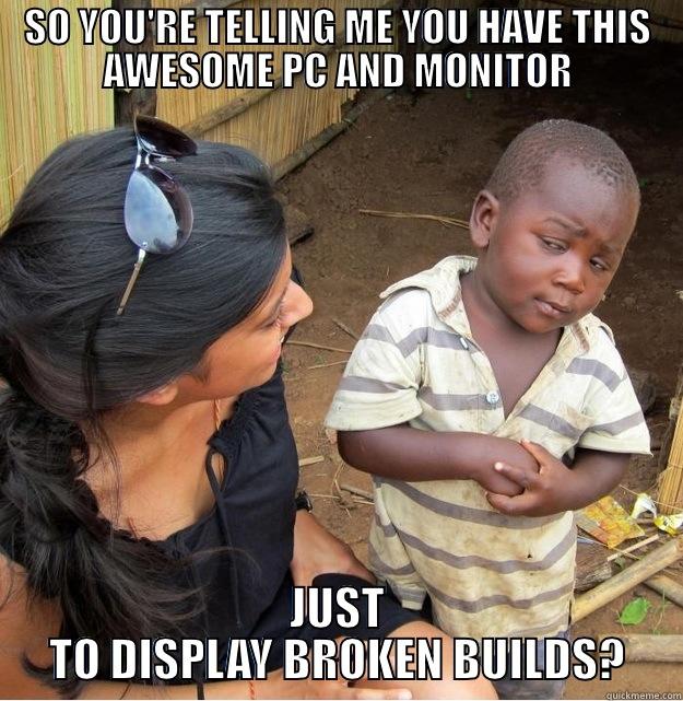 SO YOU'RE TELLING ME YOU HAVE THIS AWESOME PC AND MONITOR JUST TO DISPLAY BROKEN BUILDS? Skeptical Third World Kid