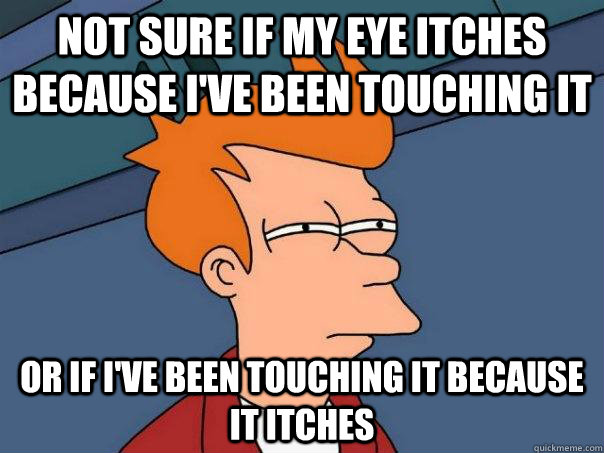 Not sure if my eye itches because i've been touching it or if i've been touching it because it itches  Futurama Fry