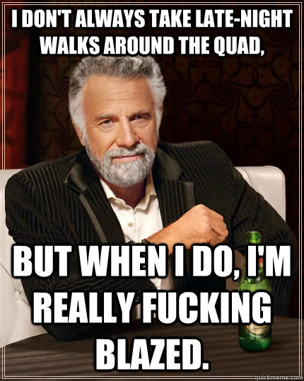 I don't always take late-night walks around the quad, but when I do, I'm really fucking blazed.  The Most Interesting Man In The World