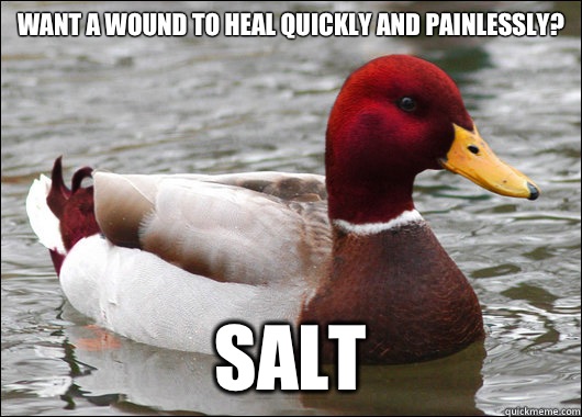 Want a wound to heal quickly and painlessly?
 Salt - Want a wound to heal quickly and painlessly?
 Salt  Malicious Advice Mallard