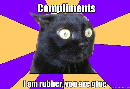 Compliments I am rubber, you are glue  Anxiety Cat