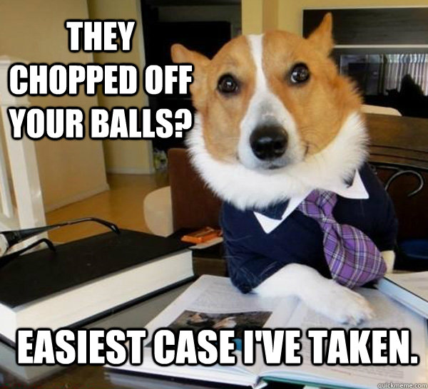 they chopped off your balls? easiest case i've taken.  Lawyer Dog