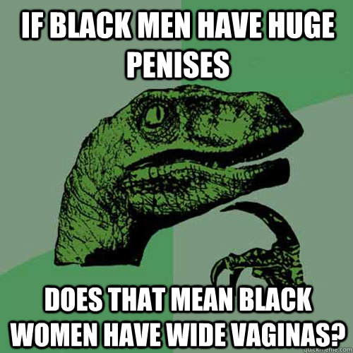 If black men have huge penises Does that mean black women have wide vaginas? - If black men have huge penises Does that mean black women have wide vaginas?  Philosoraptor