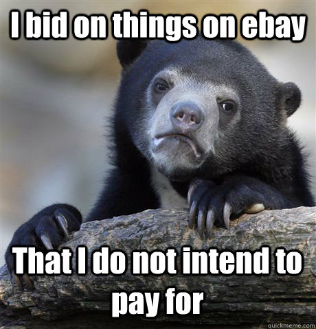 I bid on things on ebay That I do not intend to pay for  Confession Bear