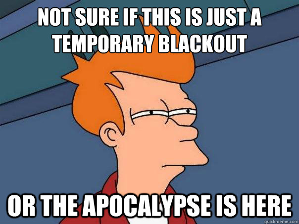 Not sure if this is just a temporary blackout Or the apocalypse is here  Futurama Fry